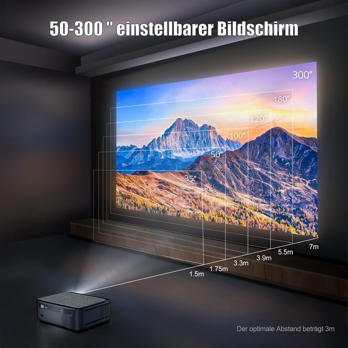 Beamer, Full HD 1080P 1200 ANSI lumen 5G WiFi Bluetooth beamer, 4K ondersteuning, led-thuisbioscoop, videoprojector 300 inch display, compatibel met Fire Stick smartphone, PS5 projector