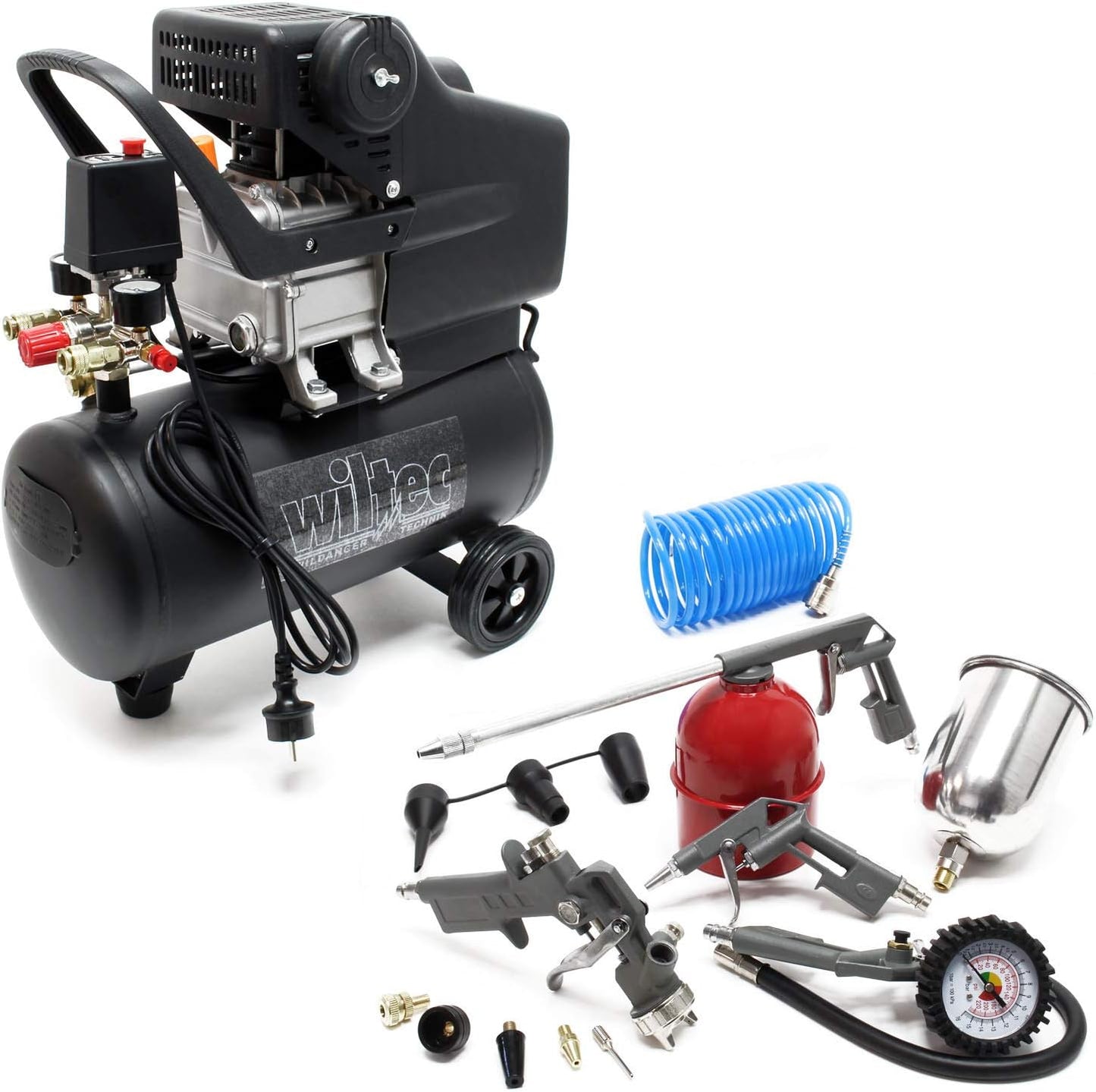 Luchtcompressor – Persluchtcompressor – Compressor – Bandenpomp – Sproeipistool – 24 Liter Luchtreservoir – Inclusief 13-Delige Persluchtset