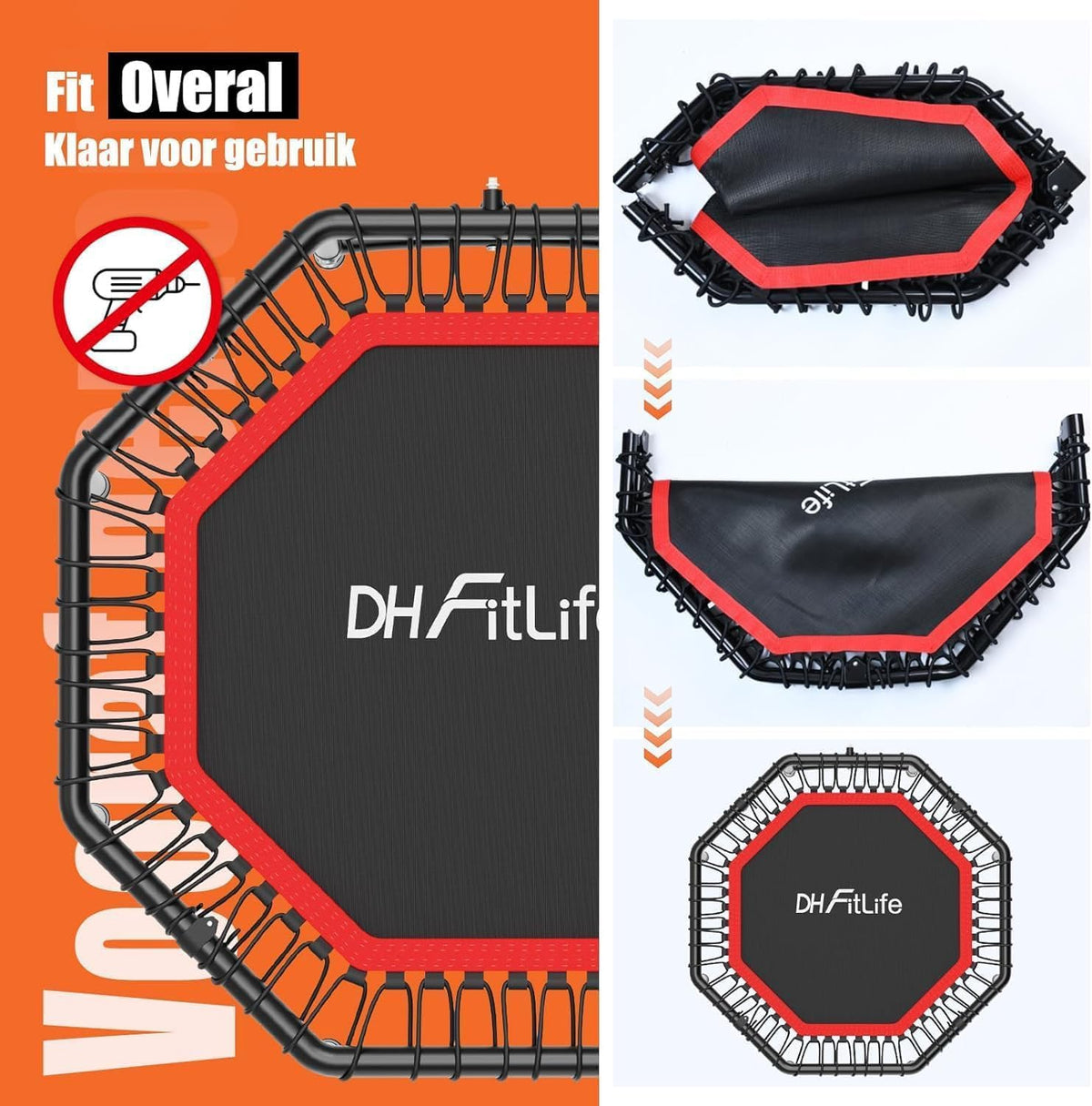 DH FitLife Indoor Fitness Trampoline opvouwbaar zonder installatie | Ø121 cm (48 inch) | Draagvermogen 150 kg | 3 verstelbare handgreepniveaus | Stevig en stil