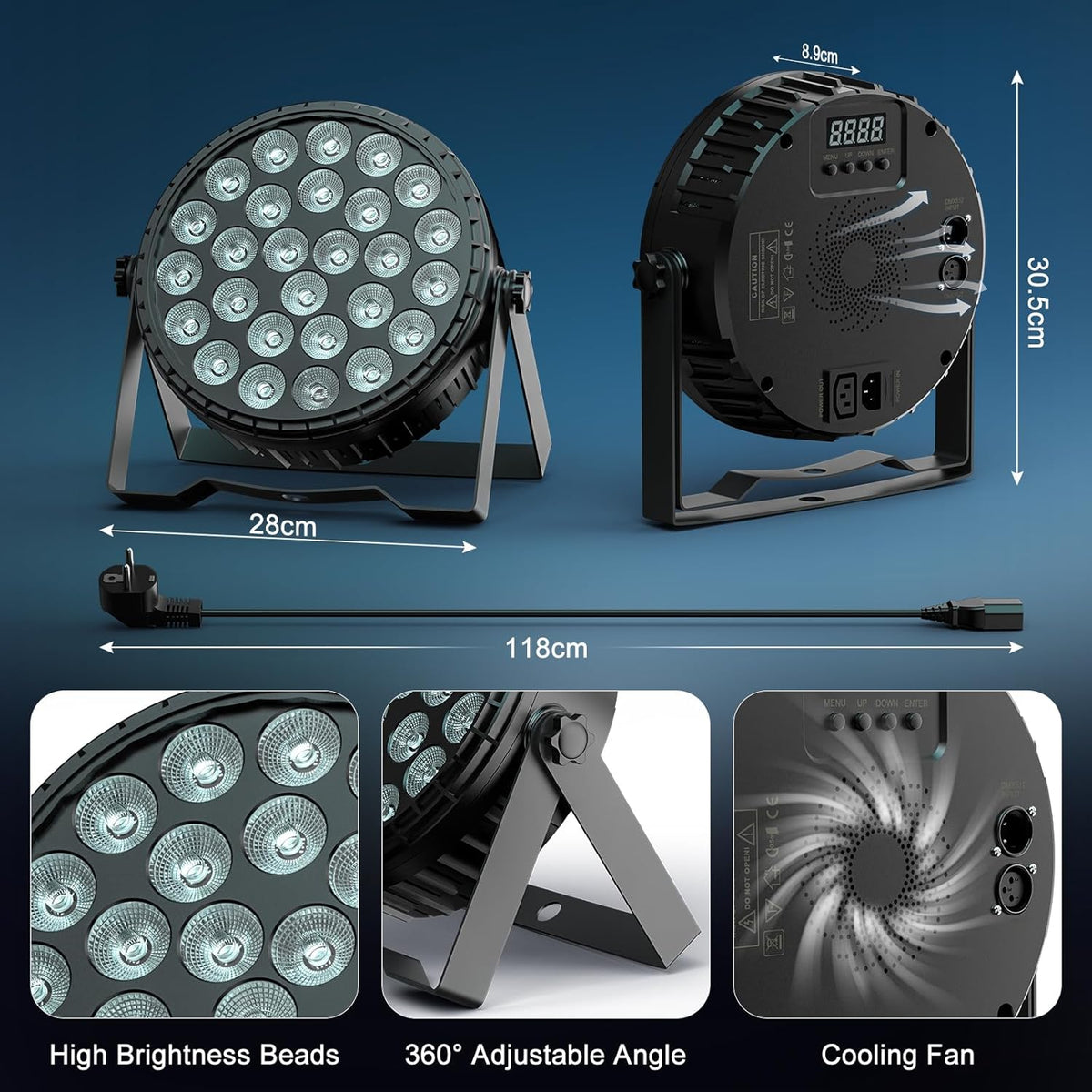 4 stuks 216 W LED Par schijnwerpers, 27 x 8 W RGBW LED Par koplamp podium licht DMX512 discolicht partylicht voor feest, bar, Kerstmis, Halloween, bruiloft