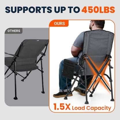 OVERMONT Campingstoel, hoge rugleuning, opvouwbaar, met hoofdsteun, klapstoel, draagbaar tot 226 kg, tuinstoel, inklapbaar met gevoerde armleuningen, voor outdoor, wandelen, picknick