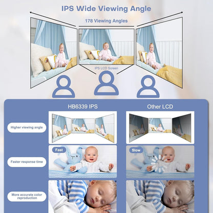 HelloBaby Babymonitor met 2 camera's, 8,1 cm (3,2 inch) IPS-display, geen wifi, op afstand bestuurde panorama-zoom, infrarood nachtzicht, 1000 meter draadloze verbinding
