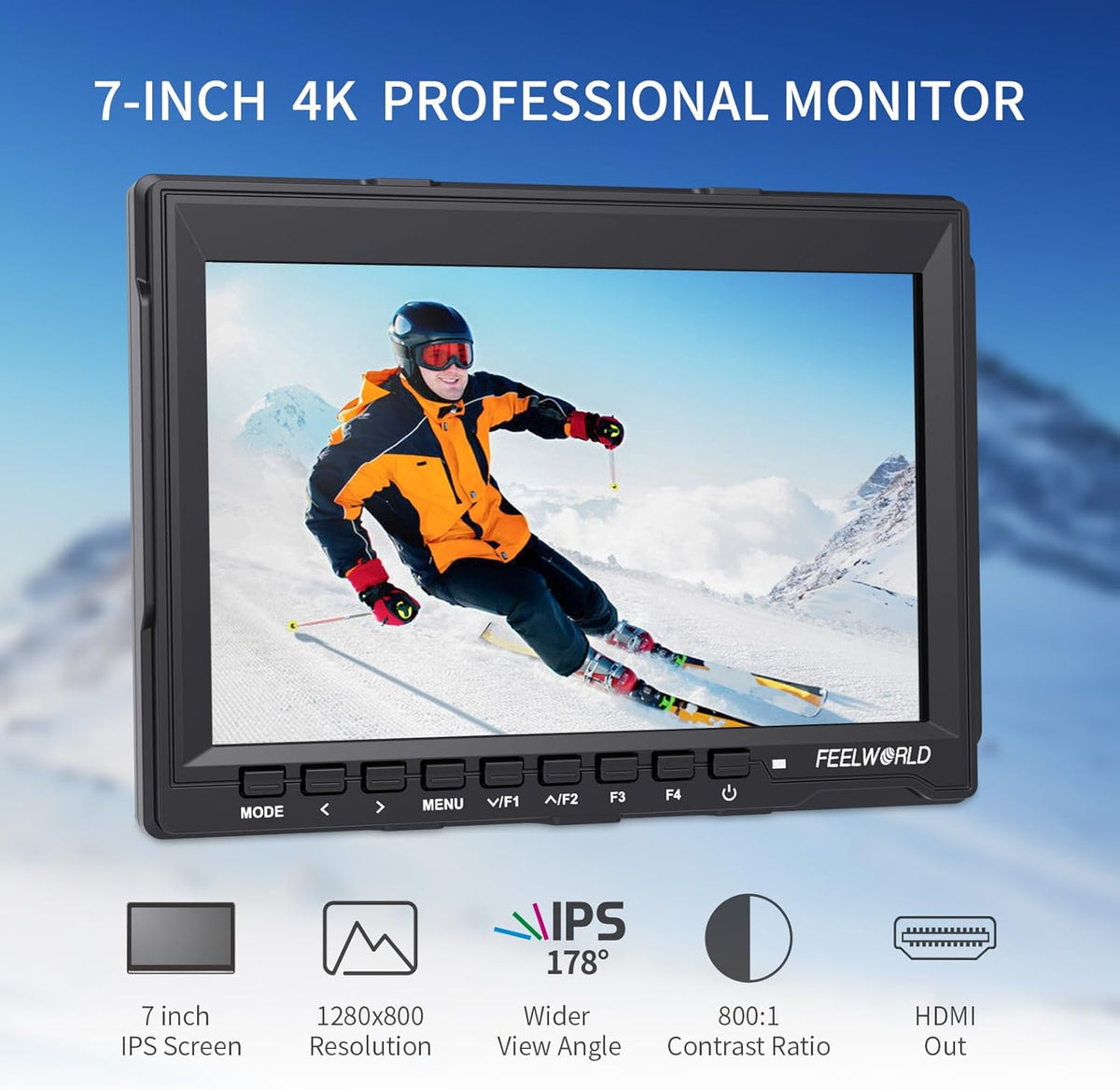 FEELWORLD FW759 7 Inch Camera Veldmonitor 1280x800 IPS Camera Monitor met 4 HDMI Ingangen/Uitgangen,Video Peaking Focus Assist,178° Groothoek,Inclusief Oplaadbare F550 Batterij en Tas