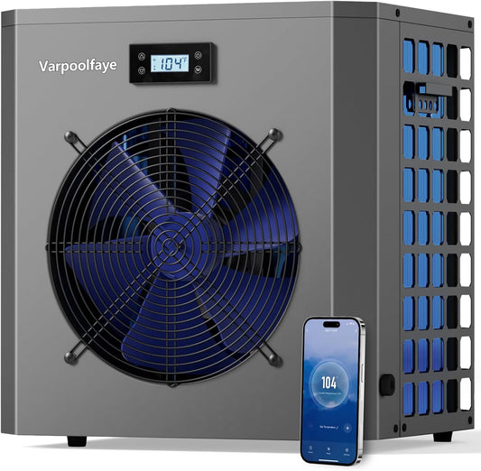 5 KW Elektrische zwembadwarmtepomp voor opbouwzwembad, zwembadverwarming, warmtepomp, zwembad tot 20.000 l, 20 m³, wifi-bediening, 220 V, 240 V, 50 Hz
