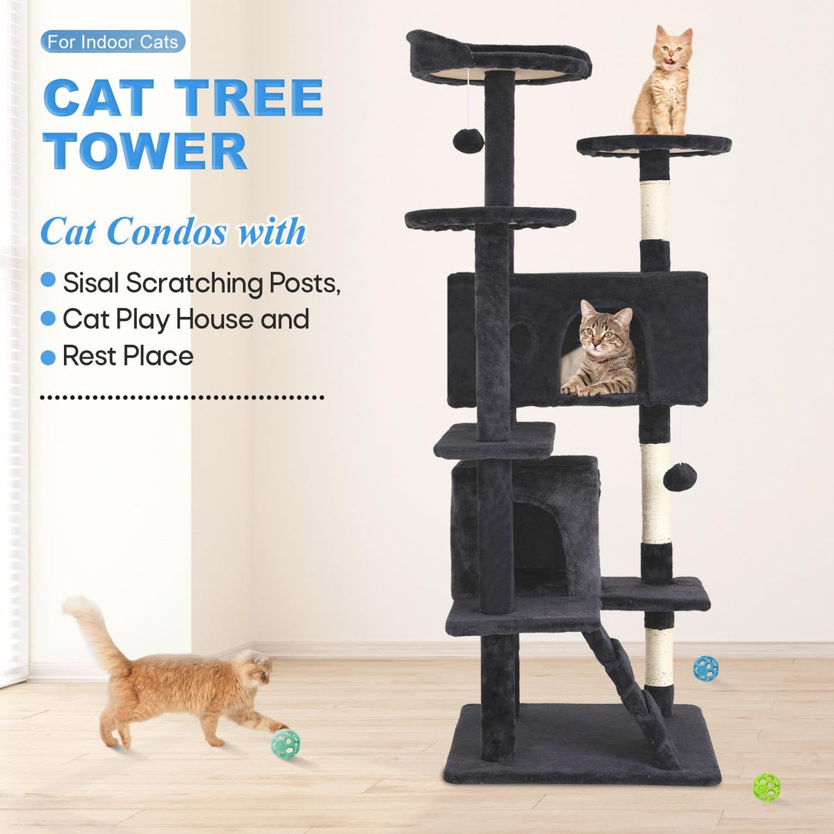 Kattenkrabpaal – Kattenpaal – Krabmeubel – Krabton – Kattenboom – Meerdere Verdiepingen – Sisal Krabpalen – Donkergrijs