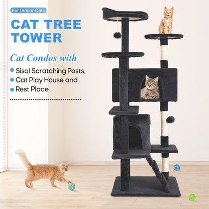 Kattenkrabpaal – Kattenpaal – Krabmeubel – Krabton – Kattenboom – Meerdere Verdiepingen – Sisal Krabpalen – Donkergrijs