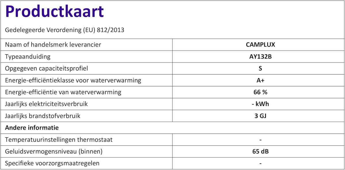CAMPLUX AY132B 5 L/min Gas Boiler met Verstelbare Handgreep voor Buitendouche/Campers, Butaan (28-30mbar)/ Propaan (37 mbar)