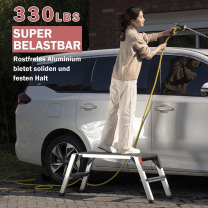 XinSunho Aluminium werkplatform, inklapbare trapladder tot 150 kg, vouwladder met veiligheidssloten, antislip treevlak, trapladder, Pro Work platform ladder voor huis en werkplaats