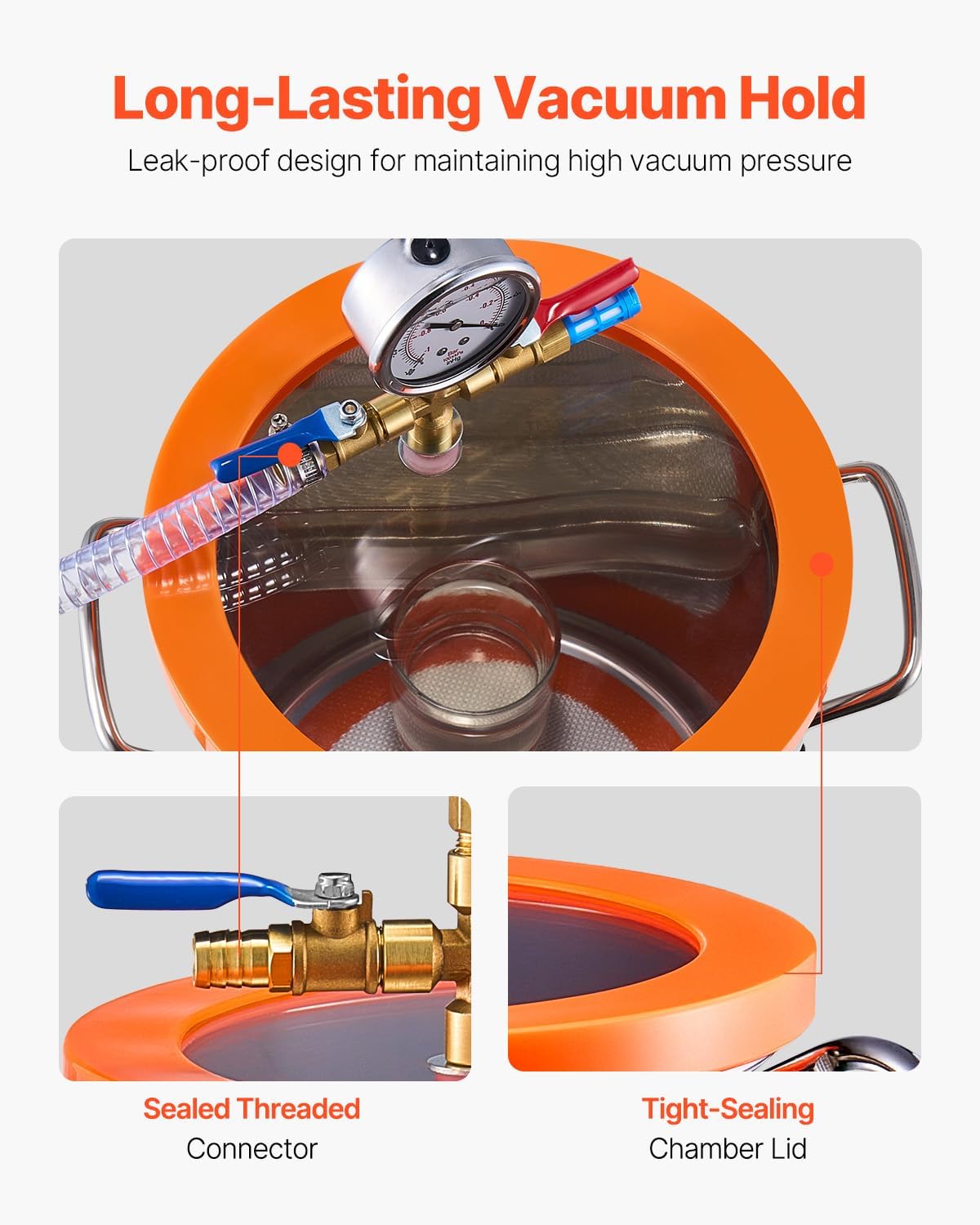 VEVOR 5 gallon vacuum chamber and 3.5 CFM pump kit, stainless steel chamber, single stage vacuum pump degassing chamber kit, with acrylic lid, oil, 1.5m hose, for degassing resin silicone epoxies