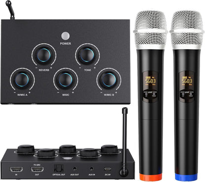 Draadloos microfoonsysteem, UHF karaoke-microfoon, draadloos microfoon voor karaoke, bruiloft, roadshow, conferentie, feest, compleet karaoke-set met draadloos microfoon