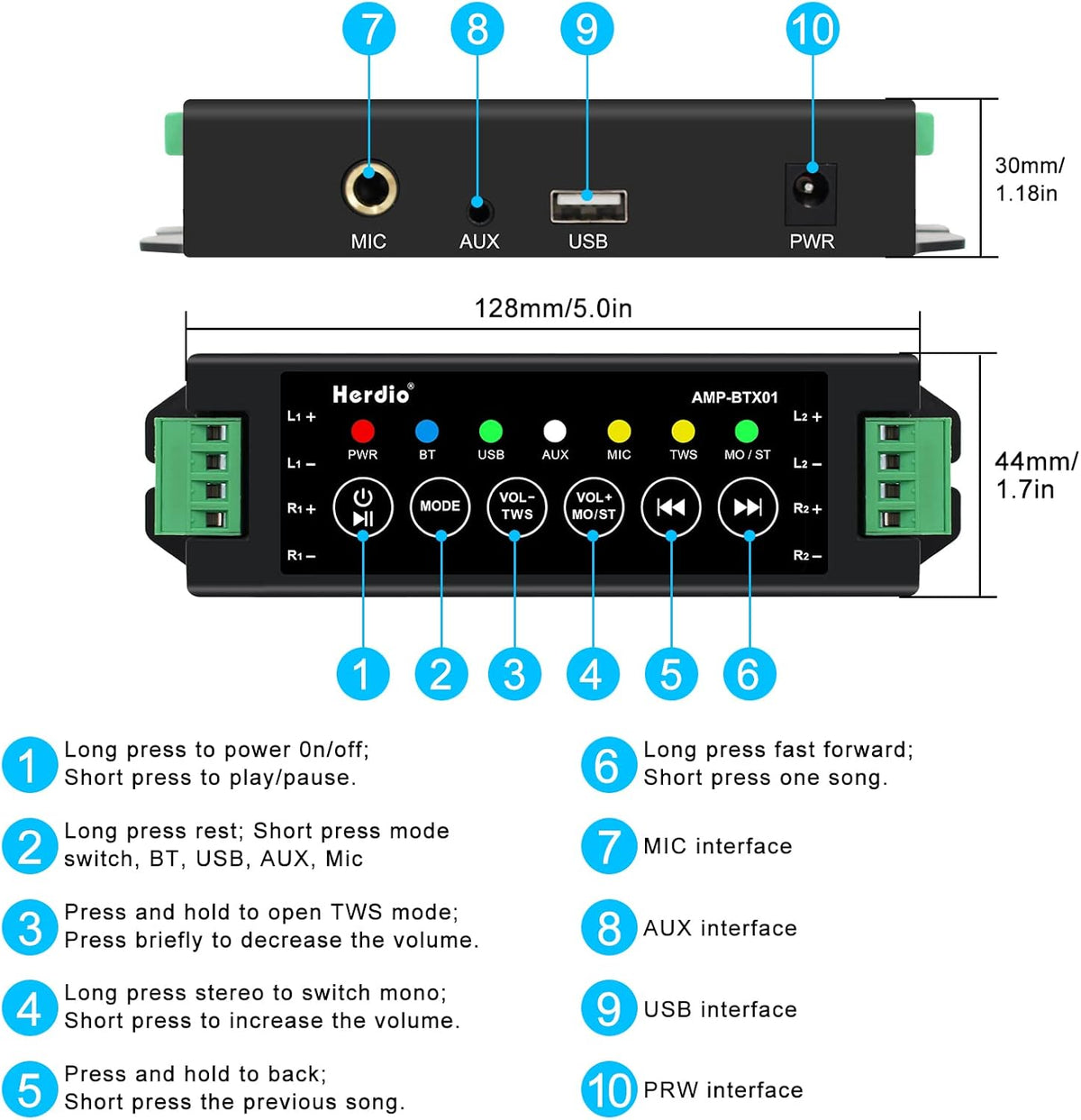 Herdio 6,5 inch Bluetooth buitenluidsprekers – luidspreker 800 W – buitenluidspreker met bron stereo versterkerbox, ideaal voor terras, tuin, veranda (4 zwart)