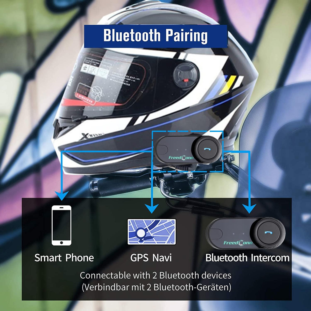 FreedConn TCOM-VB 2 x Bluetooth headset voor motorfiets, intercom, geluidsreductie, communicatiesysteem voor motorfietsen, GPS, FM-radio, handsfree, reikwijdte 800 m, 2-3 rijders pairing