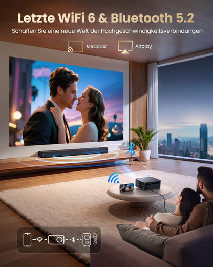 4K thuisbioscoopprojector [1200 ANSI | Google TV] Officiële licentie Netflix FHD 1080P 4K-beamer ondersteund, autofocus trapeziumcorrectie 20 W Smart Light