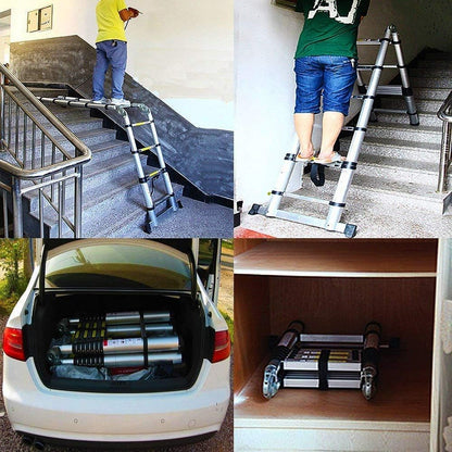 Telescoopladder, uitschuifbare ladder, van hoogwaardige aluminium ladder, multifunctionele ladder, telescopisch design, tot 150 kg belastbaar (5 m, 2,5 + 2,5 mm)