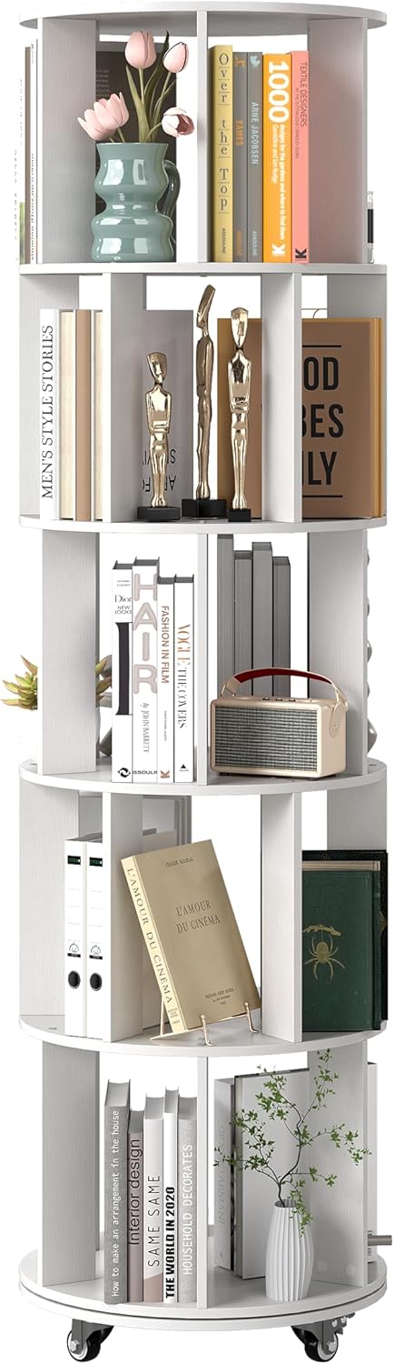 Roterende Boekenplank 360° draaibare boekenkast voor Kinderkamer Vrijstaande Roterende Boekenkast Multifunctionele Display Organizer voor Thuis Studiekamer Slaapkamer (Wit)