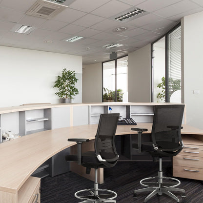 hjh OFFICE Top Work 77 657550 Werkstoel, bureaustoel, met stof/net, zwart, hoog, ergonomisch, stoel en voetensteun, in hoogte verstelbaar