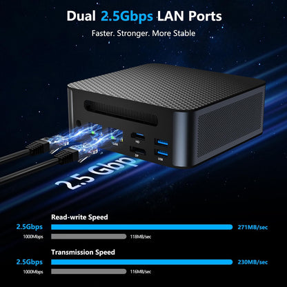 ALLIWAVA H90Pro Mini-pc, AMD Ryzen 7 8745HS, 8K/16T, 4,9 GHz, Radeon 780M, 16 GB DDR5, 1 TB SSD, Dual 2.5G LAN, WiFi 6, HDMI/USB-C/DP, ideaal voor gaming, kantoor