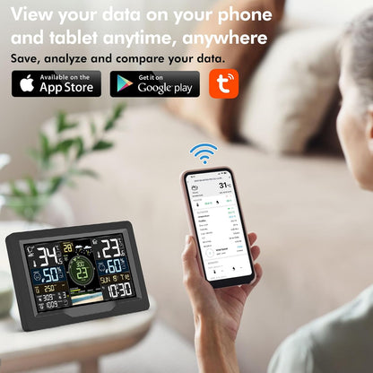 jely WiFi Weerstation met App, WLAN Weerstation met Buitensensor, Thermometer Hygrometer, Windmeter & Regenmeter, Temperatuur, Vochtigheid, Luchtdruk, UV-Index, 12–24 u Weersvoorspelling