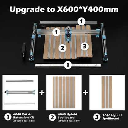 Genmitsu 4040-PRO X-Axis Extension Kit, 4040 Upgrade naar 6040, CNC-accessoires voor 4040-PRO CNC-routermachine, uitgebreid werkgebied 600 x 400 mm