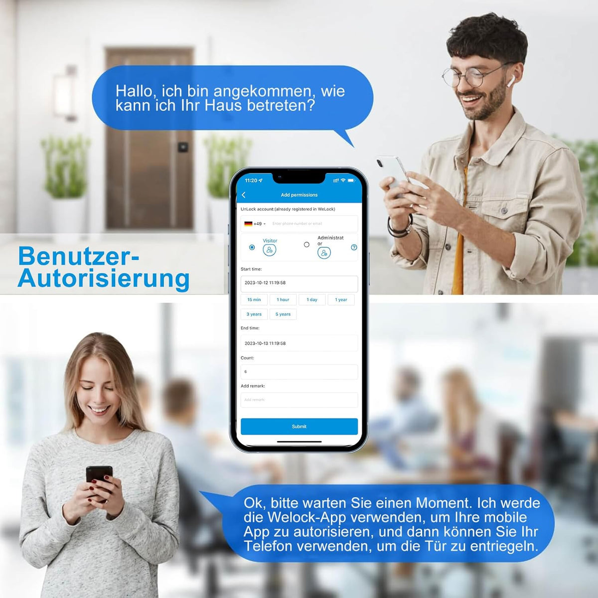 WELOCK PBL Elektronisch deurslot, deurslotcode met app, instelbare elektronische deursluitcilinder voor deurdiktes van 50-100 mm, elektronisch deurslot, huisdeur, zilver, SmartLock