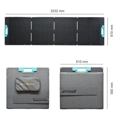 enjoy solar® opvouwbaar zonnepaneel Helios 200W 12V, 182mm zonnecellen met 10-busbar technologie – ideaal voor campers, balkoninstallaties, tuinhuisjes, boten en kamperen