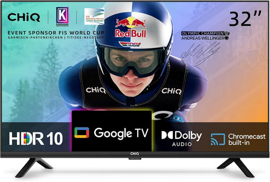 CHIQ L32H7G 32 inch Smart TV HD LED frameloos design HDR Google TV Google Assistant, Google Play Chromecast geïntegreerde Dolby Audio, WiFi Bluetooth HDMI USB2.0 CI+ 2023