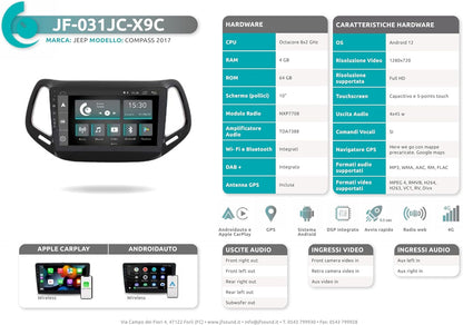 Autoradio Jeep Compass – Navigatiesysteem – Multimedia Speler – Inbouw Radio – Bluetooth Radio – 10 Inch Touchscreen – 8-Core Processor – Android Auto & CarPlay