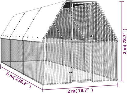 vidaXL Outdoor coop for chickens 2x6x2m galvanized steel, chicken enclosure, chicken coop, outdoor coop for chickens, chicken cage, chicken house, cage, cages - QUORE