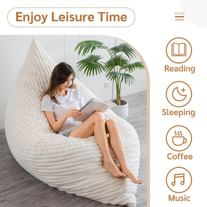 MAXYOYO Huge Bean Bag Bed, Square Bean Bag Chair, Large Faux Fur Sofa and Fluffy Filling for Adults Couples Guests (Corduroy Beige,135x190cm)