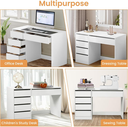eSituro Makeup Table White with 5 Drawers Without Mirror, Desk, Computer Table with Storage Space, Vanity Dressing Table, Desk Table for Teenage Room and Bedroom, 120 x 55 cm - QUORE