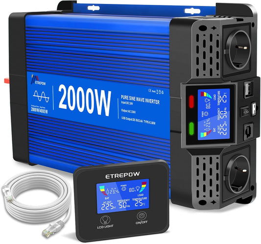 <font dir="auto" style="vertical-align: inherit;"><font dir="auto" style="vertical-align: inherit;">        Onduleur 2000 W/4000 W 24 V 220 V on sinusoidal pure transformer with telecommunication command, 2 UE bases, 2 USB ports, Type-C, suitable for men'