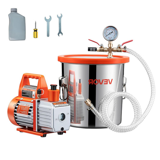 Vacuümpompset – Vacuümpomp – Ontgassingsset – Vacuümkamer – Vacuümreiniger – 11,36 L Roestvrijstalen Kamer – 110 L/min Zuigkracht