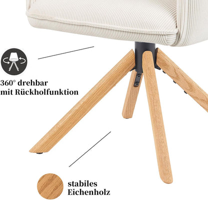 Draaibare Eettafelstoel – Eetkamerstoel – Stoel – Zithoekstoel – Draaistoel – Crèmekleurig – 360° Draaibaar Frame – Geolied Eikenhout