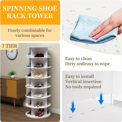 Schoenenkast – Schoenenrek – Schoenenopberger – Schoenenhanger – Opbergrek – 7 Etages – 360° Draaibaar – Duurzaam Wit PVC