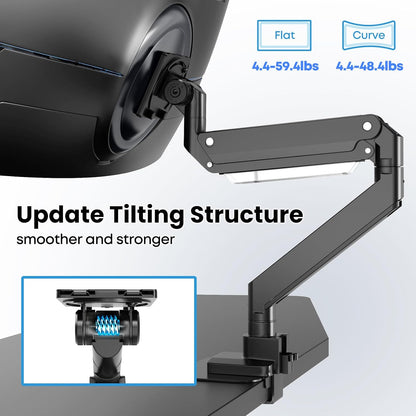 PUTORSEN 17-57 Inch Ultrawide Monitor Arm en TV Desk Mount, tot 27 kg, Premium Aluminium Single Monitor Arm Desk Mount met gasveer, stalen versterkingsplaat, VESA 75 x 75 tot 200 x 200 mm