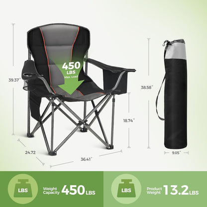 LET'S CAMP Campingstoel, klapstoel, opvouwbaar, oversized visstoel met bekerhouders, koeltas, vouwstoel, outdoorstoel, tot 200 kg, set van 2