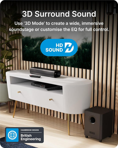 Soundbar – Soundbar Met Subwoofer – Tv Soundbar – Bluetooth Soundbar – Home Cinema Soundsysteem – 200 W 2.1 Geluidssysteem Met Draadloze Subwoofer – HDMI ARC En Wandmontage
