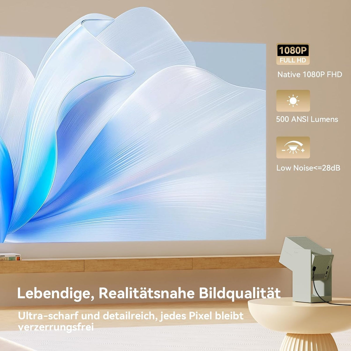 WANBO Cube 2 Pro Smart Beamer Android TV/Netflix, 500ANSI, Live TV, Len Protection, 230° Rotable, ToF Autofocus Keystone, CEC, Bluetooth WiFi, Native 1080P Draagbare Mini Projector, Matcha