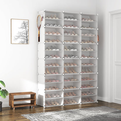 Schoenenkast – Schoenenrek – Schoenenopberger – Schoenendisplay – Schoenenbord – 12 Niveaus – Transparante Deuren – 72 Paar – Duurzaam Kunststof – Modulair Ontwerp - QUORE