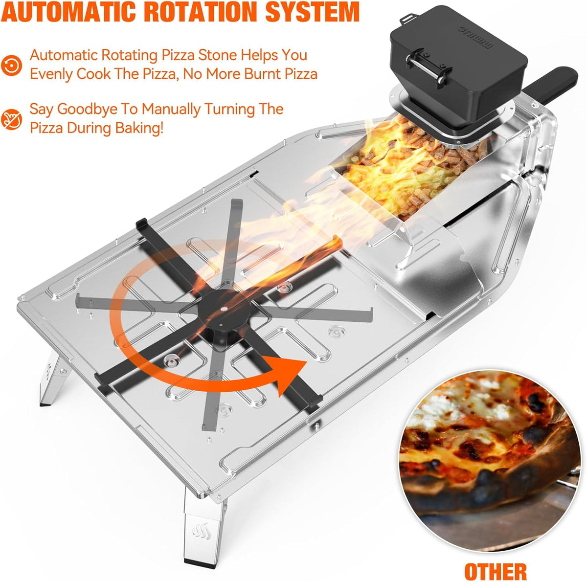 Mimiuo Wood Pellet Pizza Oven met Automatisch Draaisysteem, Draagbare Pizzaoven met 33cm Pizzasteen, Outdoor Pizzaoven voor Picknick Feest Vamping, Zwart