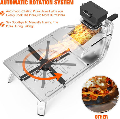 Mimiuo Wood Pellet Pizza Oven met Automatisch Draaisysteem, Draagbare Pizzaoven met 33cm Pizzasteen, Outdoor Pizzaoven voor Picknick Feest Vamping, Zwart