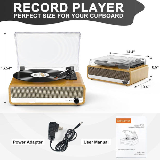 Platenspeler - Geïntegreerde Luidsprekers - Vintage Fonograaf - met Bluetooth-Riemaandrijving - 3 snelheden - voor Muziekgenot - Woondecoratie - Hout - Goud