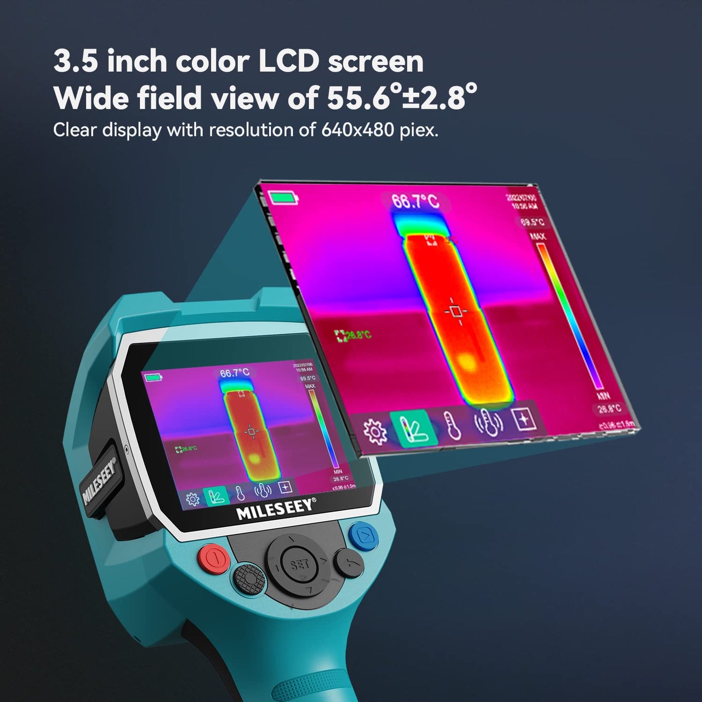 Warmtebeeldcamera, MiLESEEY Handheld 256* 192 IR-resolutie warmtebeeldcamera, 3,5 inch LCD-scherm, IP65 waterdicht, oplaadbaar, 6 paletten, thermische camera met automatische trackfunctie voor koude