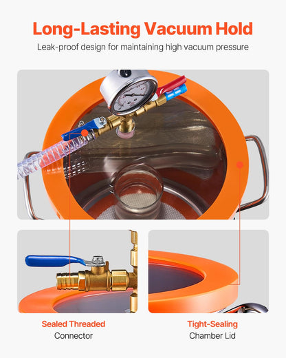 Vacuümkamer – Vacuum Chamber – Ontgassingskamer – Resin Kamer – Siliconen Kamer – 11,36 Liter Roestvrij Staal – Krachtige 3,5 CFM Mono Stage Pomp