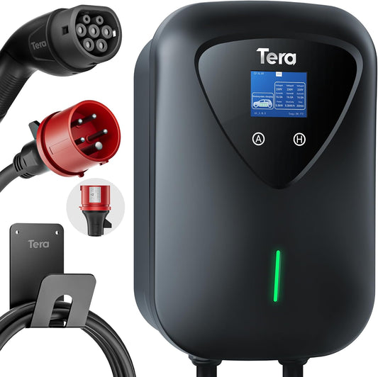 Tera Oplader EV type 2-11 kW – laadstation voor elektrische auto – met oplaadkabelhouder – oplaadkabel – 3-fasen CEE-stekker – 16 A 5-polig – 6,5 m kabel voor