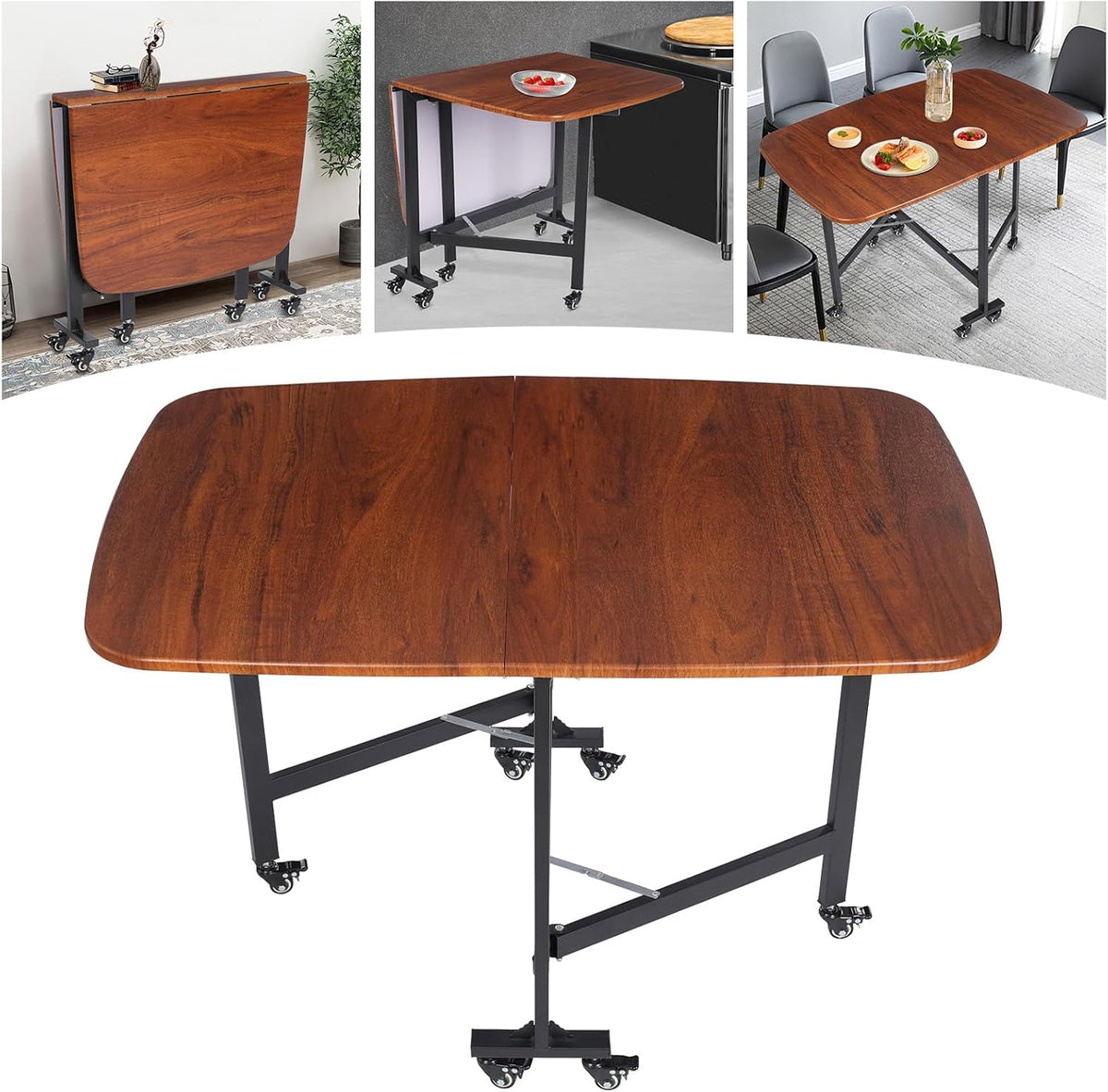 Folding Dining Table, Folding Stainless Steel Work Table, Kitchen Table, Drawer Table, Solid Multifunctional, Foldable, Removable with 6 Universal Wheels, Load Capacity 100 kg, for Gardens and - QUORE