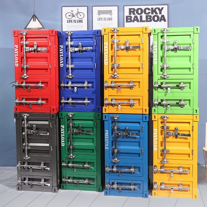 Metal Locker Cabinet Industrial Style - Creative Container Bedside Storage Cabinets For Home, Restaurant, Bar, Gym - Metal Storage Cabinet With Drawer(Color:C) - QUORE