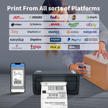 JADENS Bluetooth Thermal Monochrome Label Printer, 4x6 Shipping Label Printer, Compatible with Android&iPhone and Windows, Widely Used for Hermes, Royal Mail, Amazon, Shopify, Ebay