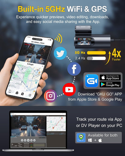 Dashcam Auto Voor En Achter – Auto Camera – Rijcamera – Dubbele Dashcam – Voertuigcamera – 4K Voorcamera En 1080P Achtercamera, WiFi Met App, 170° Brede Hoek
