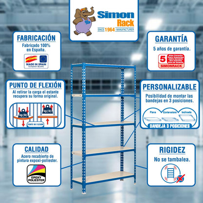 Simon Rack Stellingkast Metaal, 1800x900x500 mm, Buigpunt 180, 5 Verstelbare Niveaus, Metalen Planken, Robuust Opslagrek voor Garage, Kelder en Werkplaats, Gegalvaniseerd – SimonClick